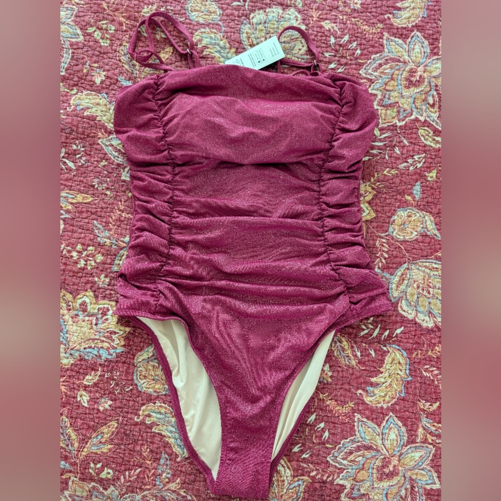 Burgundy Ruched One-Piece Swimsuit